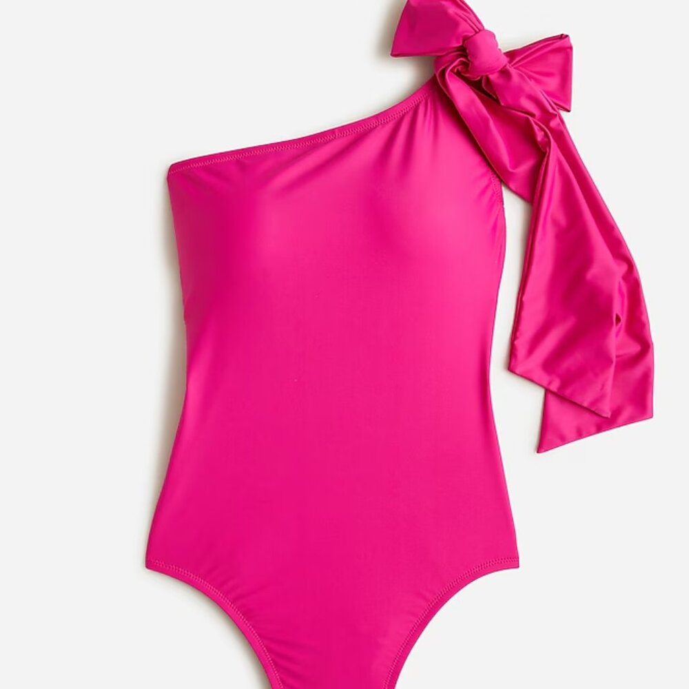 NWOT J. Crew Bow one-shoulder one-piece, Size 6, Radiant Fuschia
